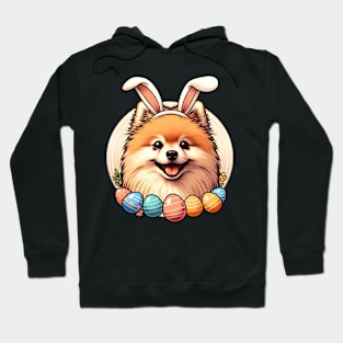 Pomeranian Enjoys Easter with Festive Bunny Ears Hoodie